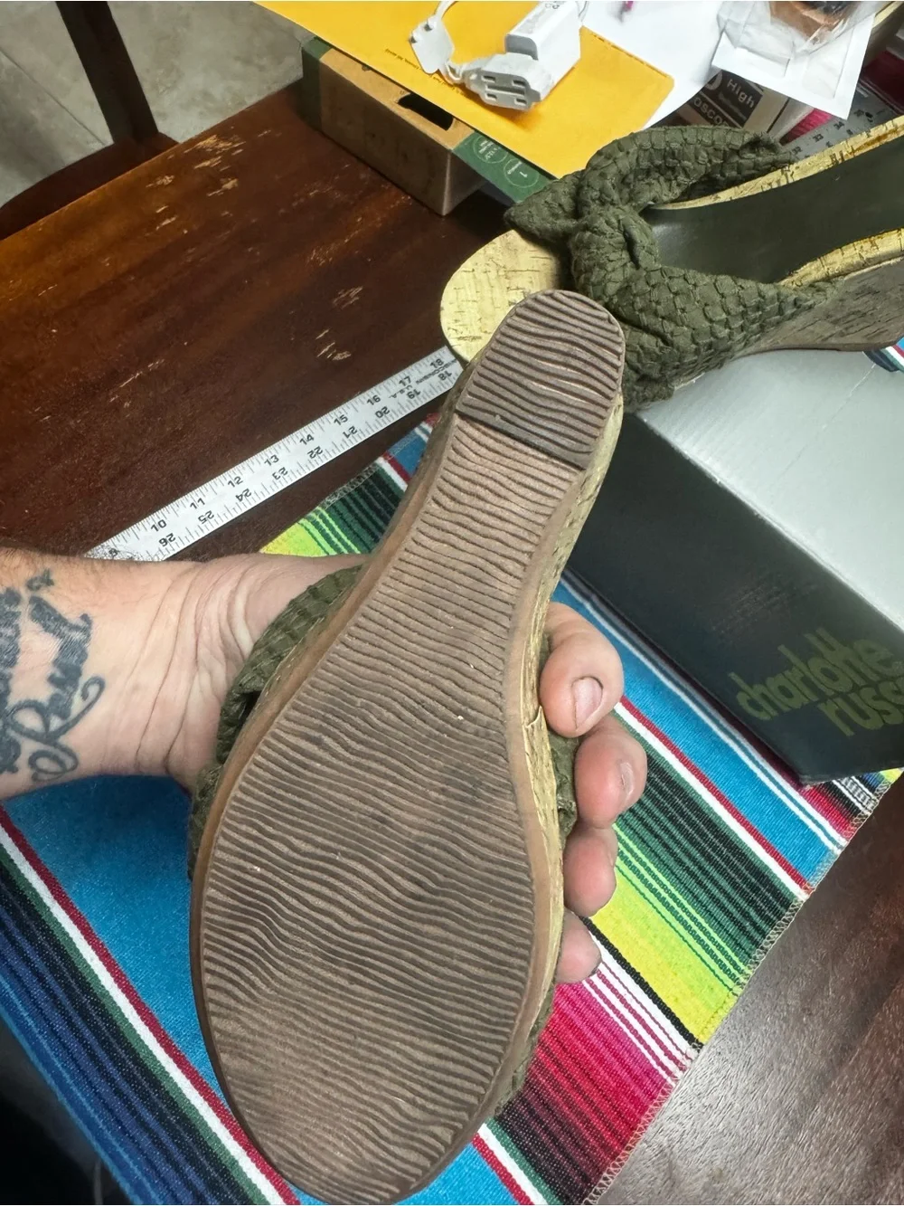 Charlotte Russe Olive Braided Cork Wedge Slides